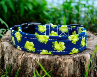 Frog collar, funnydog collar, dog collar, handmade side release dog collar, girl dog collar, custom dog collar, washable adjustable collar