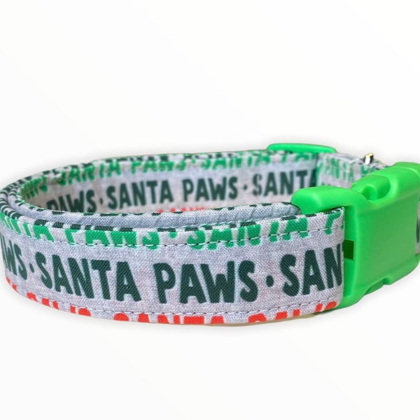 Santa Paws Christmas Dog Collar: Adjustable Fabric Collar, handmade holiday dog collars, adjustable side release