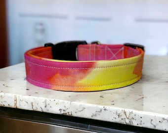 Colorful dog collar, side release adjustable, washable dog collar, handmade fabric pet collar, pink and orange dog collar, dog collar boy,