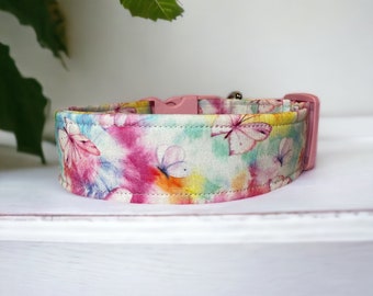 Tie Dye Butterfly dog collar, dog collar, dog collar girl, handmade dog collar, adjustable dog collar, washable collar, fabric dog collar,