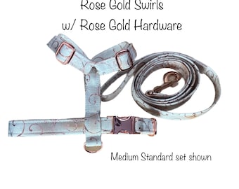 Dog harness, Harness and leash, step in harness, standard harness, dog harness set, rose gold, rose gold Swirls, Rose Gold Hardware, Cream