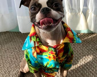 Dog clothes Hawaiian shirt - Collared faux button up shirt - aloha and hawaiian hibiscus prints
