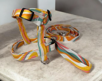 Retro waves dog harness and leash set, standard Roman harness, step in harness, handmade dog harness, adjustable dog harness, Dog halter