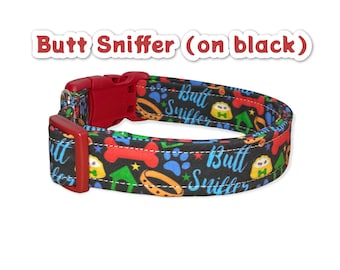 Funny dog collar, Cuss dog collar, obscene dog collar, butt dog collar, side release collar, adjustable dog collar, washable, Butt sniffer