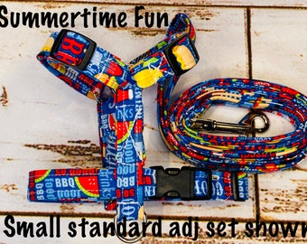 Dog harness, Harness and leash, step in harness, dog harness set, standard harness, roman dog harness, adjustable, blue dog harness, summer