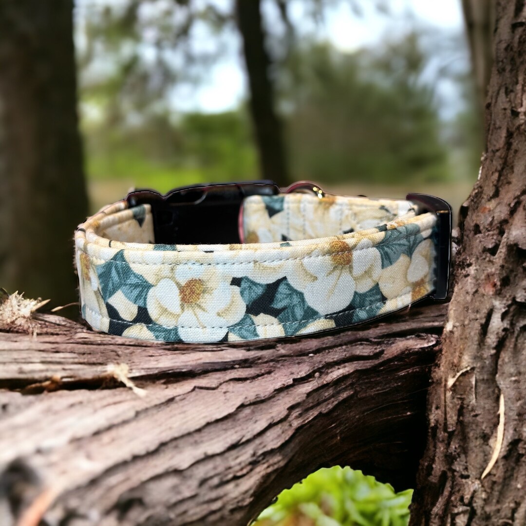 Magnolia Dog Collar, Floral Dog Collar, Dog Collar Girl, Handmade Dog