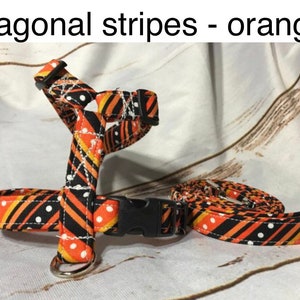 Striped Dog Harness and Leash Set: Orange & Black Step-In or Standard Roman Harness