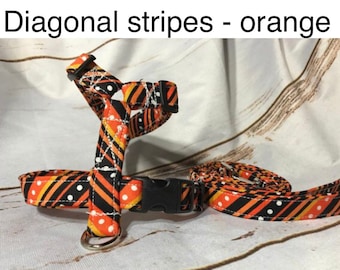 Dog harness, Harness and leash, step in harness, standard harness, dog harness set, striped dog harness, leash, orange and black, stripes