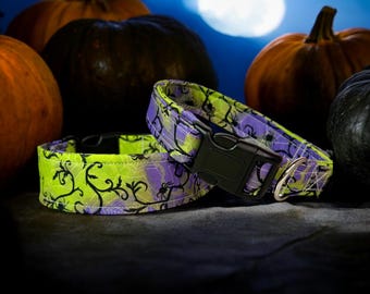 Halloween dog collar, boy dog collar, girl dog collar, handmade side release collar, washable collar, fabric dog collar, spider dog collar