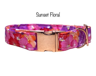 Floral dog collar, rose gold dog collar, side release collar, adjustable collar, washable dog collar, dog collar for girl, flowers, pink