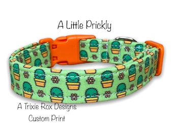 Cactus dog collar, green dog collar, funny dog collar, fabric collar, cat collar, side release, eco friendly, washable, adjustable collar