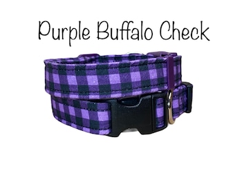 Buffalo Check Dog collar, buffalo plaid dog collar, purple buffalo check, cat collar, purple and black, washable, adjustable, purple plaid