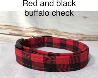 Red and black buffalo check dog collar, red and black buffalo plaid, washable, adjustable, fabric dog collar, side release, buffalo plaid