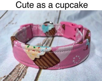 Cupcake dog collar, food dog collar, adjustable collar, washable, side release collar, pink, cupcakes, girl dog collar, eco friendly, cute