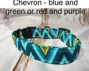 Chevron dog collar, adjustable collar, side release collar, washable, blue and green chevron, red and purple chevron, boy, girl, unisex
