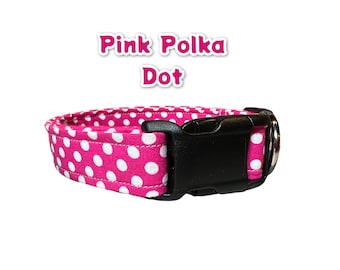 Pink Polka Dot Dog Collar, Girl dog collar, side release collar, handmade dog collar, polka dot cat collar, custom dog collar, adjustable