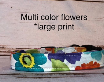 Bright multiple floral print dog collar, standard adjustable or martingale