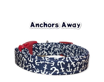 Anchor dog collar, dog collar, anchor cat collar, dog collar boy, side release collar, adjustable collar, washable collar, fabric dog collar