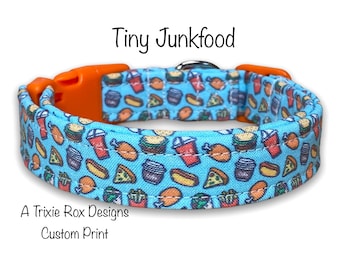 Junk Food dog collar, funny dog collar, pizza, burgers, food cat collar, adjustable, washable, eco friendly, funny food collar, snack food