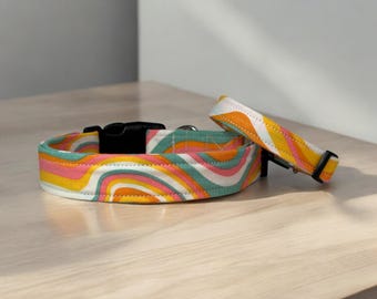 Retro Waves dog collar, dog collar, handmade side release dog collar, funny dog collar, custom dog collar, washable adjustable dog collar