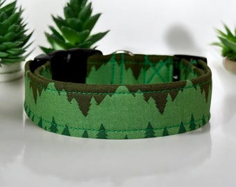 Green forest dog collar, handmade fabric dog collar, side release adjustable dog collar, funny dog collars, washable collar, gifts for dogs