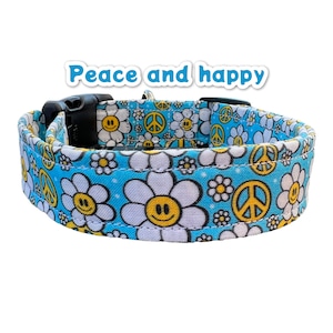 Handmade Floral Peace Sign Dog Collar: Adjustable, Washable