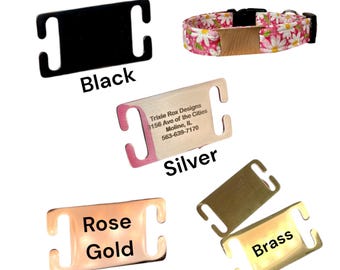 Engraved metal slide on pet tag for collars or harnesses, laser engraved pet tag, silent pet tag, slide on dog tag, engraved metal pet tag