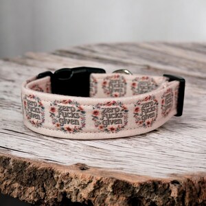 Zero Fucks Given Funny obscene handmade dog collar, adjustable side release, washable cotton fabric, webbing core, customizable hardware
