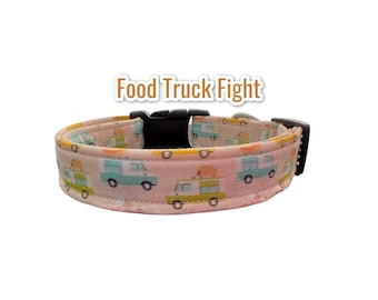 Food Truck Dog Collar: Handmade Cotton, Adjustable, funny dog collar, side release, washable, adjustable 