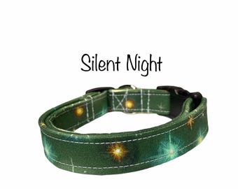 Christmas lights handmade green Dog Collar: Adjustable washable side release Holiday Pet Collar