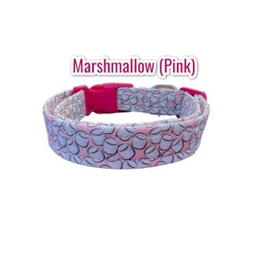 Handmade Marshmallow Dog Collar: Pink Food Print, Washable Fabric