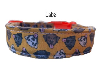 Labrador retriever dog collar, funny dog collar, adjustable collar, side release dog collar, washable dog collar, fabric dog collar, orange