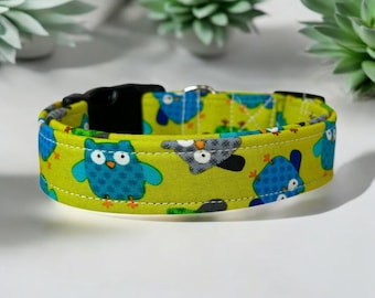 Owl dog collar, handmade fabric dog collar, side release adjustable dog collar, fabric dog collars, washable dog collar, gifts for dogs
