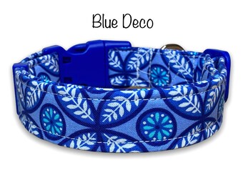 Blue dog collar, dog collar girl, dog collar boy, fabric dog collar, adjustable, washable collar, blue, white, decorative, eco friendly