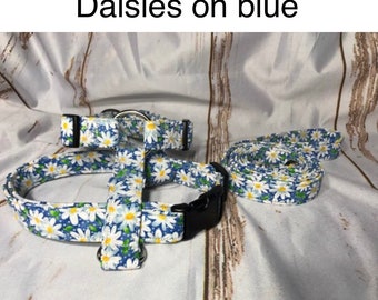 Dog harness, Harness and leash, step in harness, standard harness, dog harness set, dog harness girl, daisies, blue, daisies on blue