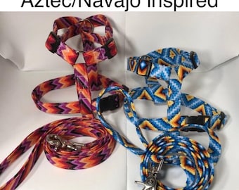 Aztec Step-In Dog or standard Roman Harness and Leash Set, Southwest Style, step in or standard roman
