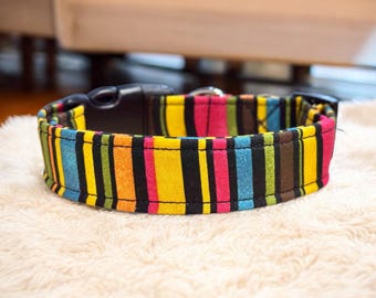 Striped dog collar, dog collar, handmade side release dog collar, girl dog collar, custom dog collar, washable adjustable dog collar