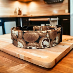 Mushroom dog collar, food dog collar, boy dog collar, girl dog collar, handmade dog collar, side release adjustable collar, button mushrooms