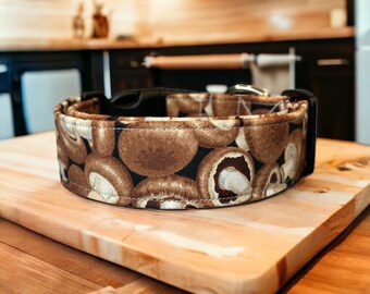 Mushroom dog collar, food dog collar, boy dog collar, girl dog collar, handmade dog collar, side release adjustable collar, button mushrooms