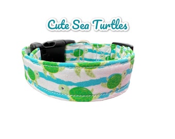 Sea turtle dog collar, cute dog collar, handmade dog collar, custom dog collar, side release collar, washable collar, adjustable pet collar