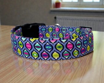 Cats Eye handmade dog collar, adjustable side release, washable cotton fabric, webbing core, customizable hardware, gifts for pets