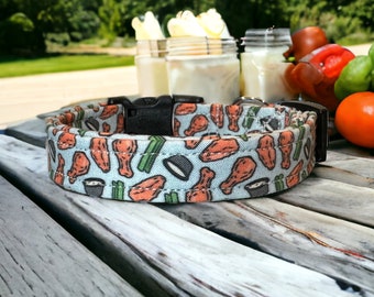Chicken wing dog collar, Funny dog collar, food dog collar, buffalo wings dog collar, side release, adjustable, washable, fabric dog collar,