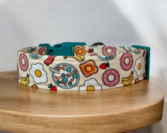 Breakfast dog collar, dog collar, handmade side release dog collar, girl dog collar, boy dog collar, custom dog collar, washable, adjustable