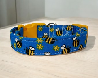 Honey Bee dog collar, boy dog, handmade fabric dog collar, side release adjustable dog collar, funny dog collars, washable, gifts for dogs