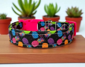 Pineapple dog collar, dog collars, handmade side release dog collar, funny dog collar, custom dog collar, washable adjustable dog collar