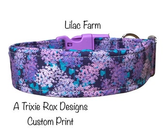 Lilac dog collar, floral dog collar, cat collar, adjustable collar, side release collar, washable collar, purple, teal, girl dog collar, cat
