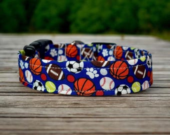 Sports Ball Dog Collar: Handmade Fabric, Adjustable Side Release, funny dog collars, side release, washable
