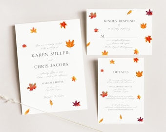 Fall Wedding Invite Suite Template | Canva, Editable