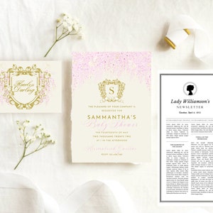 Printable Invite Suite Pink Wisteria Template | Editable, Templett, Bridal Shower, Baby Shower, Wedding