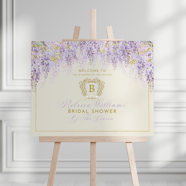 Regal Purple Wisteria Welcome Sign Template | Editable, Canva, Bridal Shower, Baby Shower, Wedding